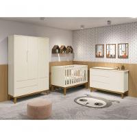 Jogo De Quarto Para Bebê Completo 3 Portas Classic New Areia Fosco Com Madeira - Moveisaqui - 1
