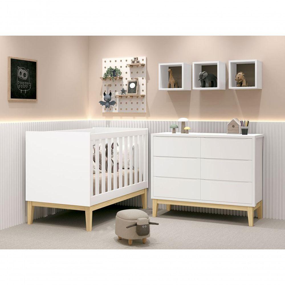 Jogo De Quarto Para Bebê Classic New Branco Fosco Com Natural - Reller - 2