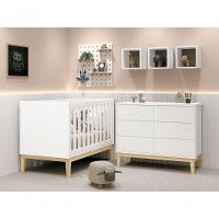 Jogo De Quarto Para Bebê Classic New Branco Fosco Com Natural - Reller - 2