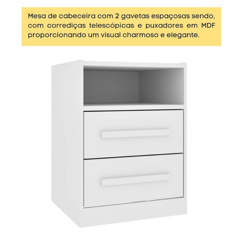 Mesa De Cabeceira Barcelona 2 Gavetas Tcil Neve - 5