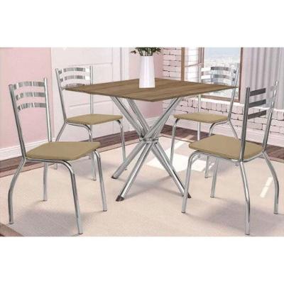 Sala De Jantar Completa Volga Com Tampo De Madeira 90cm + 4 Cadeiras Portugal Cromada-capuccino - Kappesberg