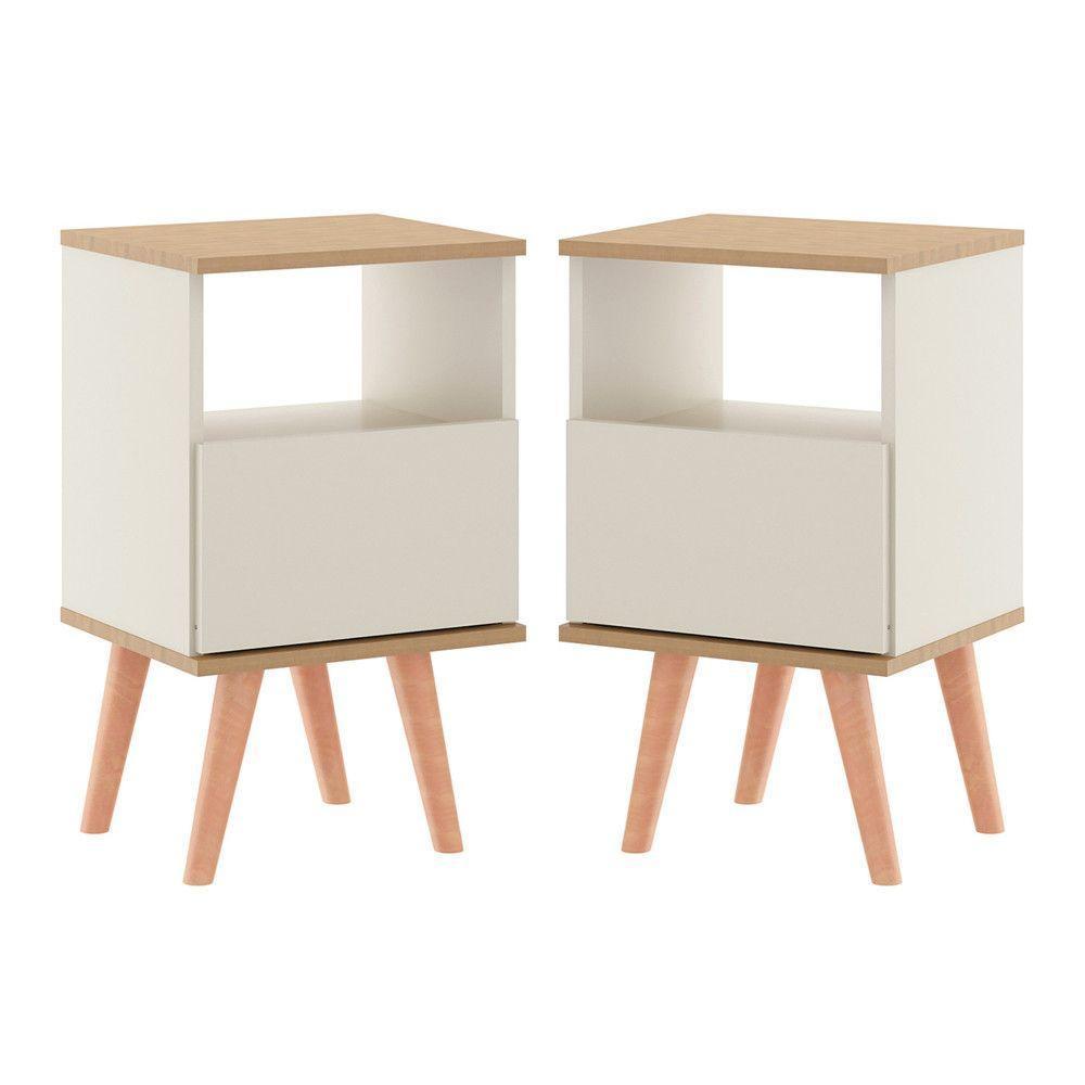 Kit 2 Mesas De Cabeceira 0636 Retrô 36x61 Cm Mdp Menu Móveis Champanhe - 1