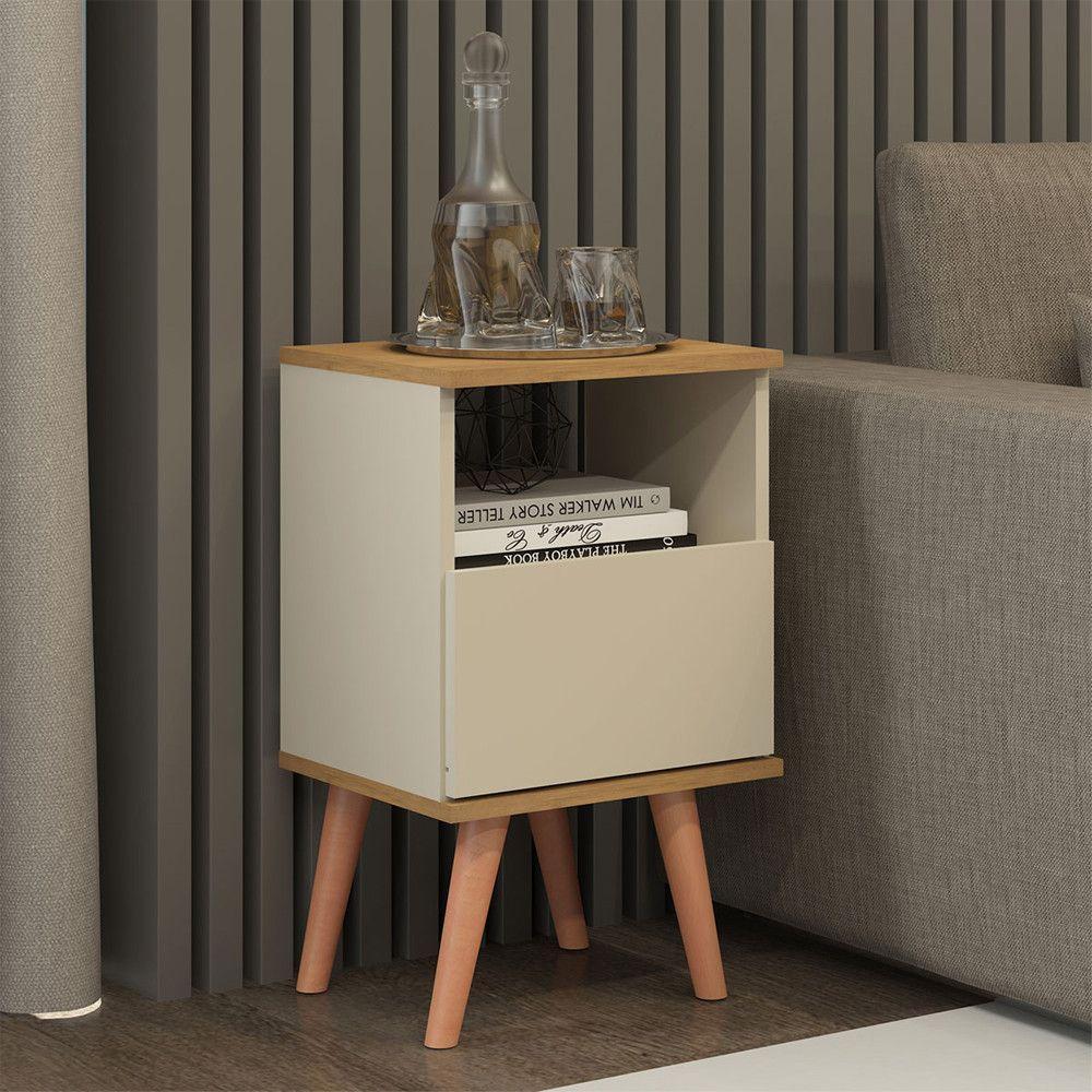 Kit 2 Mesas De Cabeceira 0636 Retrô 36x61 Cm Mdp Menu Móveis Champanhe - 2