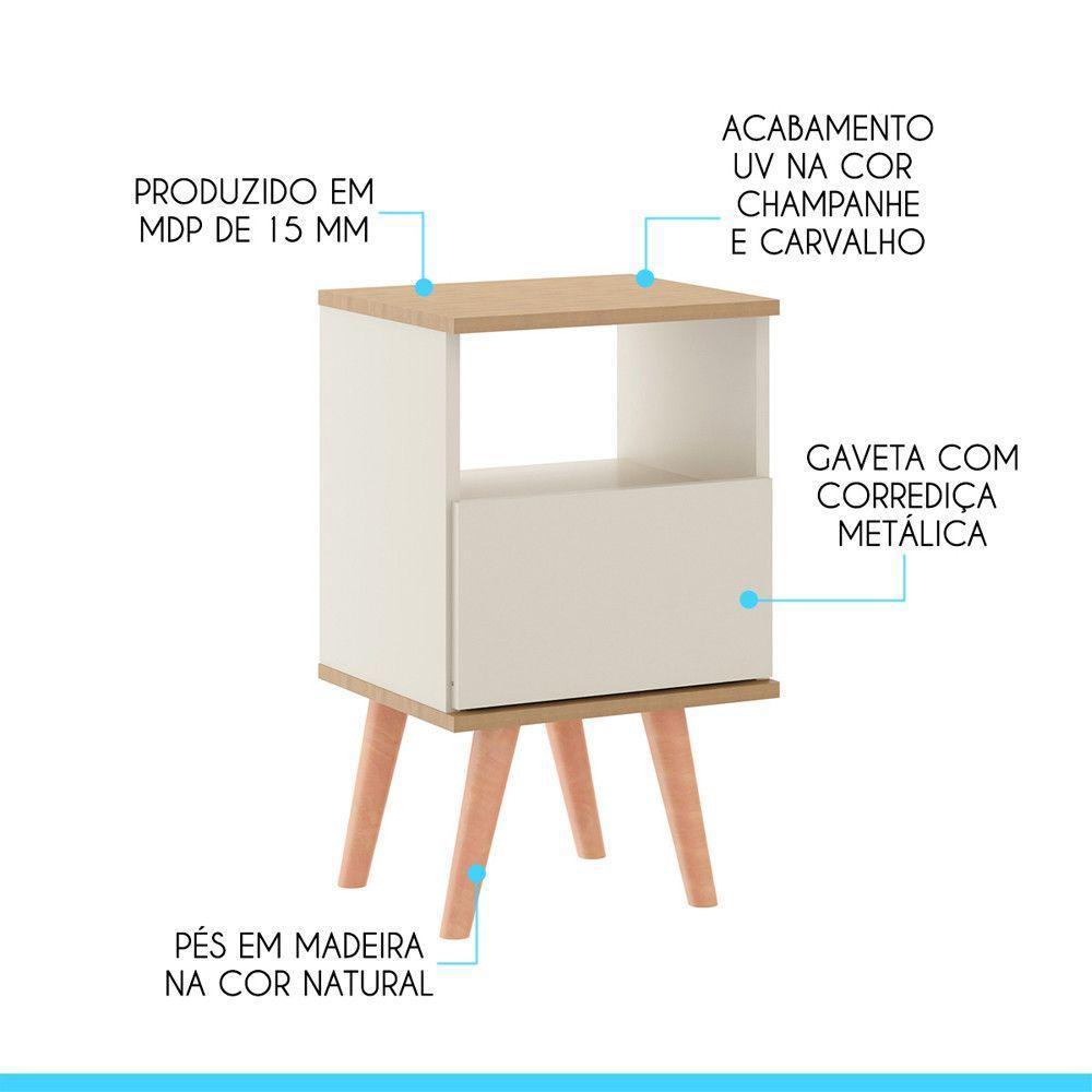 Kit 2 Mesas De Cabeceira 0636 Retrô 36x61 Cm Mdp Menu Móveis Champanhe - 3