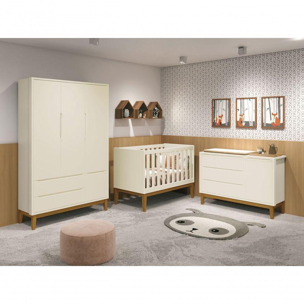 Jogo De Quarto Para Bebê Completo 3 Portas Classic New Areia Fosco Com Madeira - Reller - 2