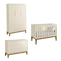 Jogo De Quarto Para Bebê Completo 3 Portas Classic New Areia Fosco Com Madeira - Reller - 1