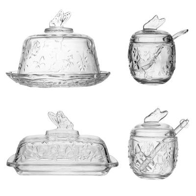 Kit Queijeira + Manteigueira + Meleira + Açucareiro De Cristal New Butterfly Lyor