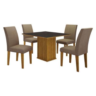 Mesa De Jantar Napoli 90x90 Reto Freijó Decor Chumbo Com 4 Cadeiras Mdf Freijó Joli Camurça – Leifer Móveis
