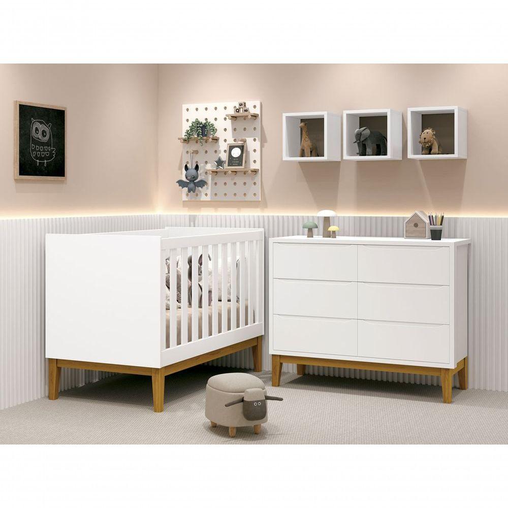 Jogo De Quarto Para Bebê Classic New Branco Fosco Com Madeira - Moveisaqui - 1