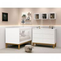 Jogo De Quarto Para Bebê Classic New Branco Fosco Com Madeira - Moveisaqui - 1