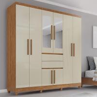 Guarda-roupa De Casal Giga Top 8 Portas 2 Gavetas Com Espelho Branco - 1