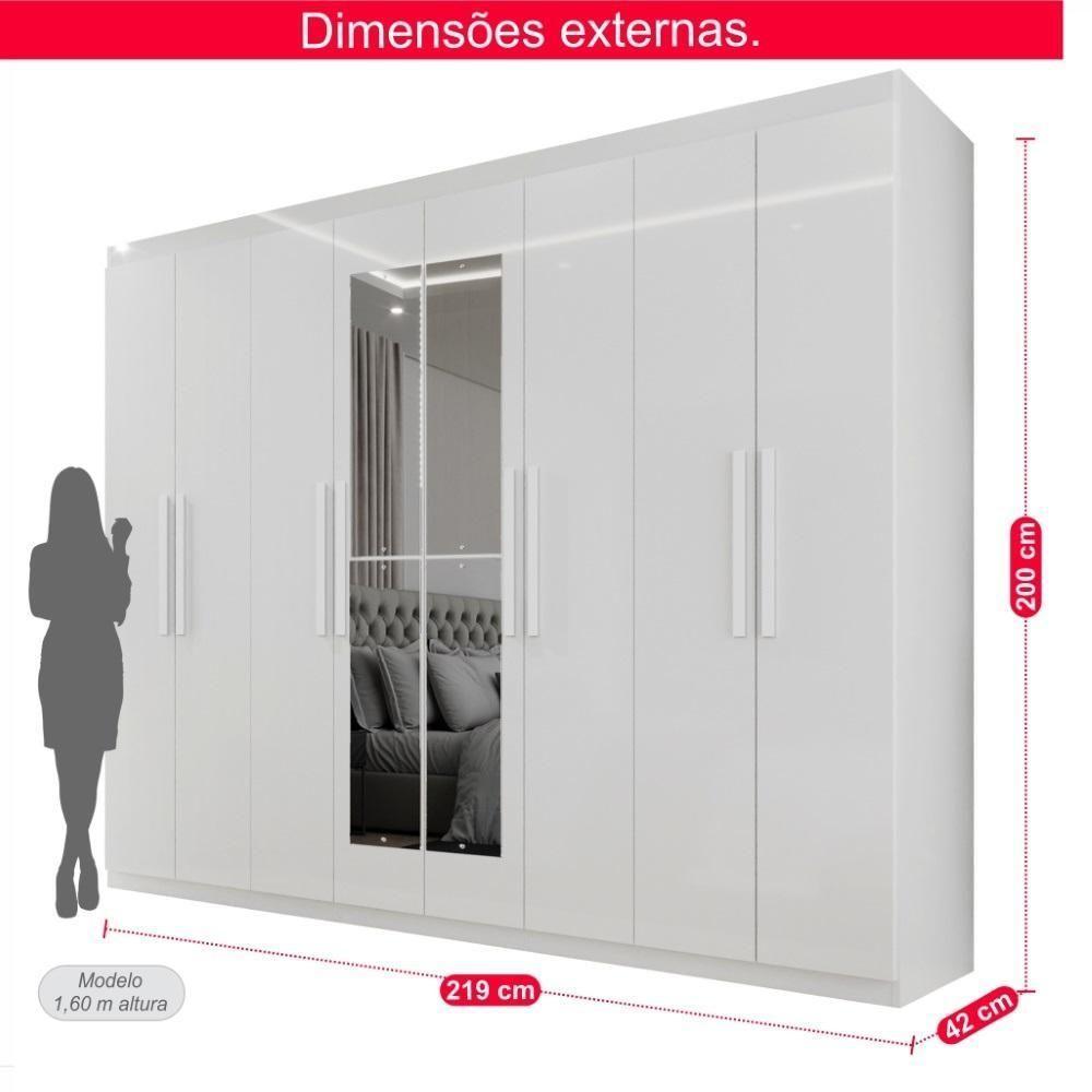 Guarda-roupa Casal 100% Mdf 8 Portas E 4 Gavetas Herrera Com Espelho Branco - 2