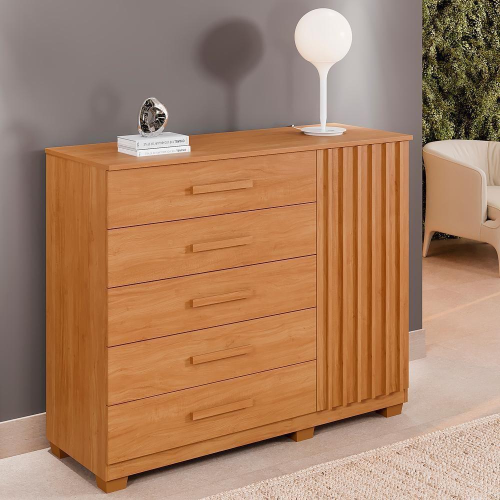Cômoda Tóquio 5 Gavetas E 1 Porta Ripada Cinamomo - 1