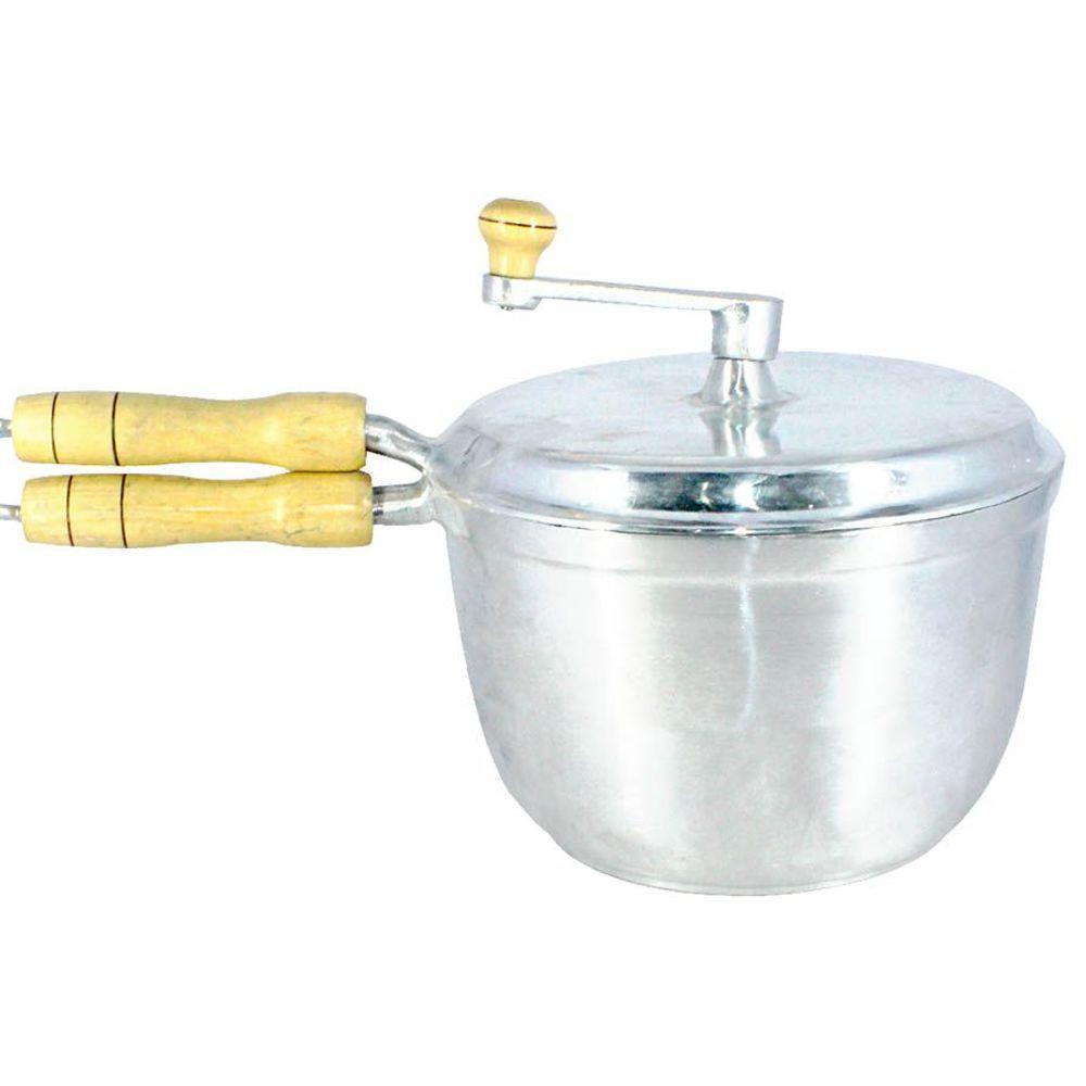 Pipoqueira Alumínio Fundido Polida Cabo Madeira N24 - 1