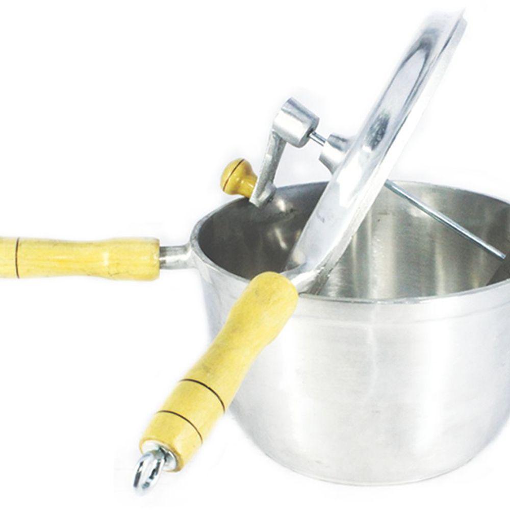 Pipoqueira Alumínio Fundido Polida Cabo Madeira N24 - 2