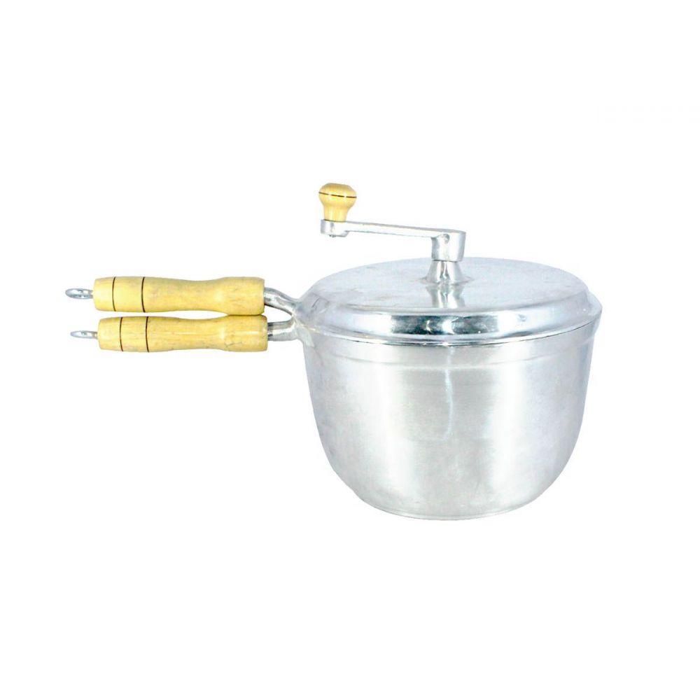 Pipoqueira Alumínio Fundido Polida Cabo Madeira N24 - 4