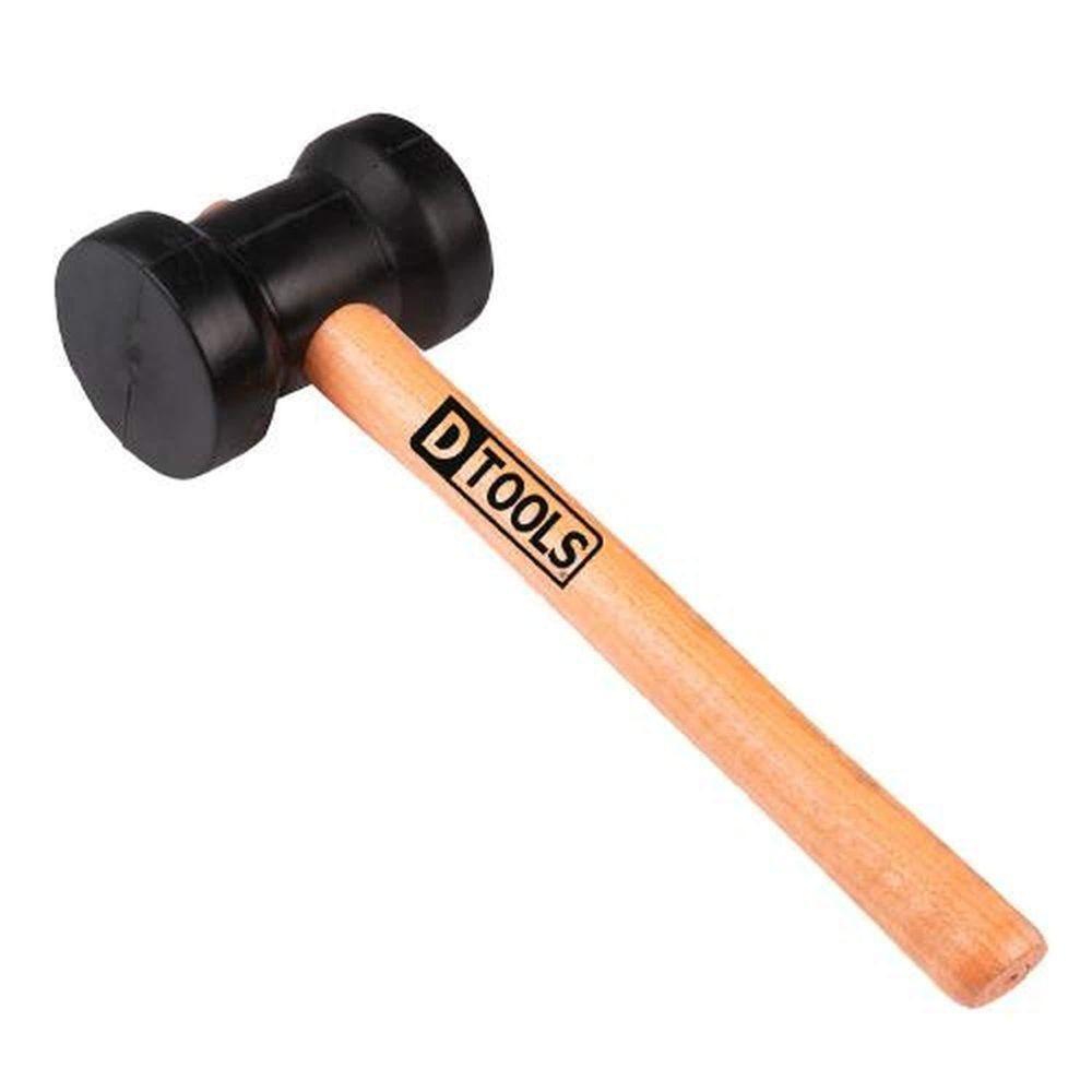 Martelo Borracha Preto 80mm Cabo Madeira - Ideal Para Assentamento De Pisos E Basaltos - 1