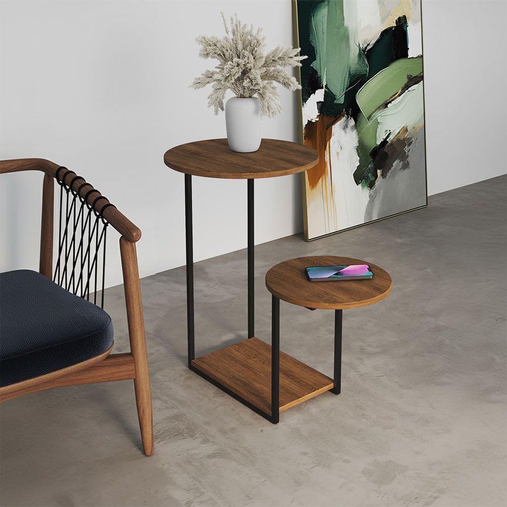 Mesa De Canto Lateral Ferro Preto Estilo Redondo Cibele Freijó - 1