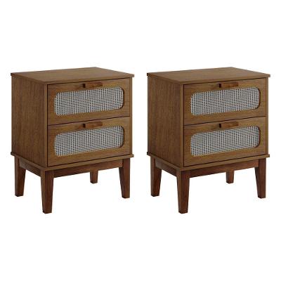 Kit 2 Mesas De Cabeceira Retrô Vintage Santorini 2 Gavetas 45 Cm Amêndoa