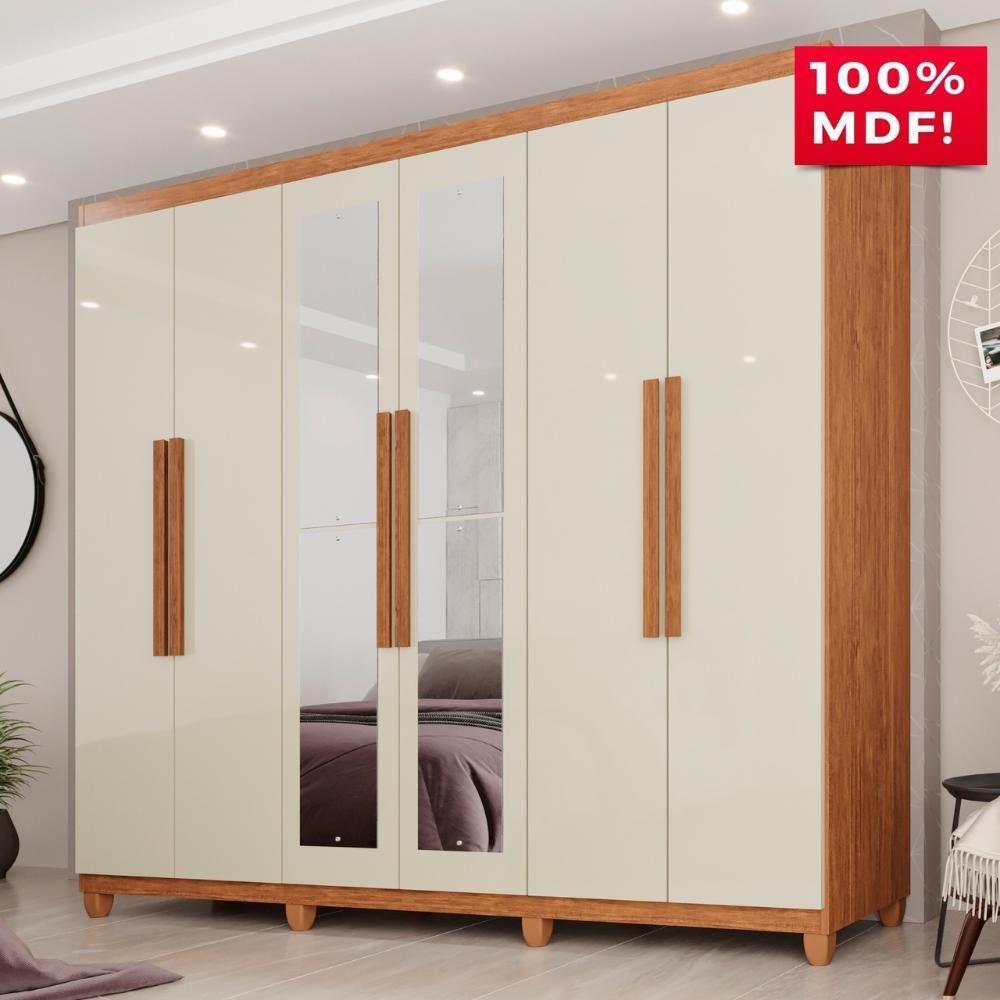 Guarda Roupa Casal 100% MDF 6 Portas E 4 Gavetas Espanha Com Espelho Tudo De Móveis Cinamomo Off White - 2