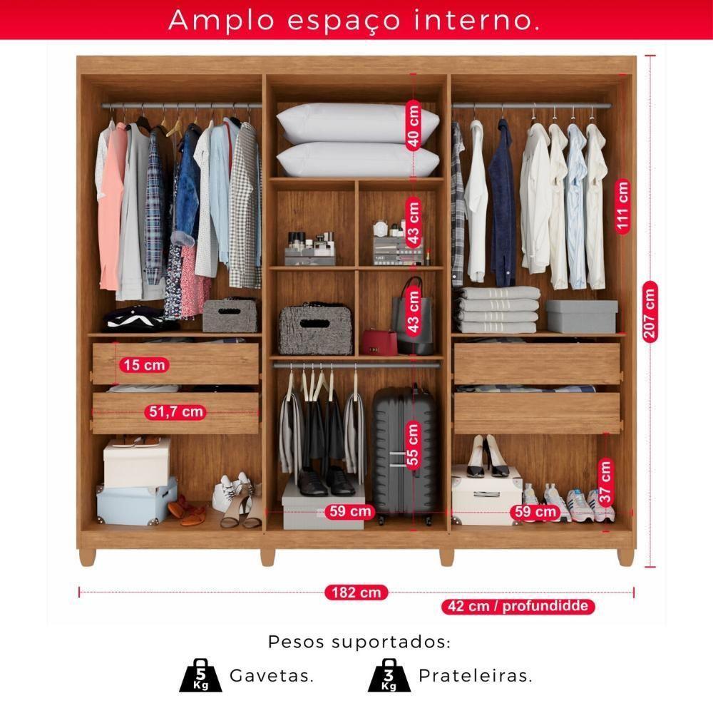 Guarda Roupa Casal 100% MDF 6 Portas E 4 Gavetas Espanha Com Espelho Tudo De Móveis Cinamomo Off White - 9