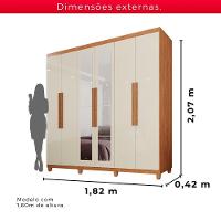 Guarda Roupa Casal 100% MDF 6 Portas E 4 Gavetas Espanha Com Espelho Tudo De Móveis Cinamomo Off White - 3