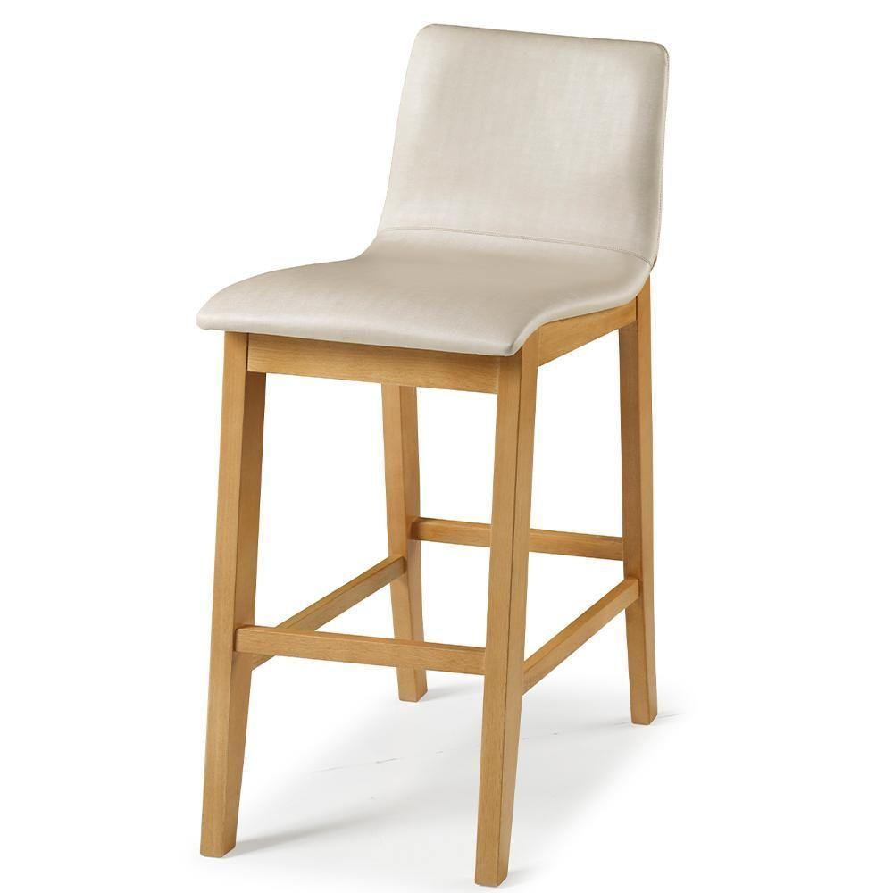 Banqueta Alta Estofada Para Cozinha Sala De Jantar Base Fixa Elis B05 Facto Bege - Lyam Decor - 1