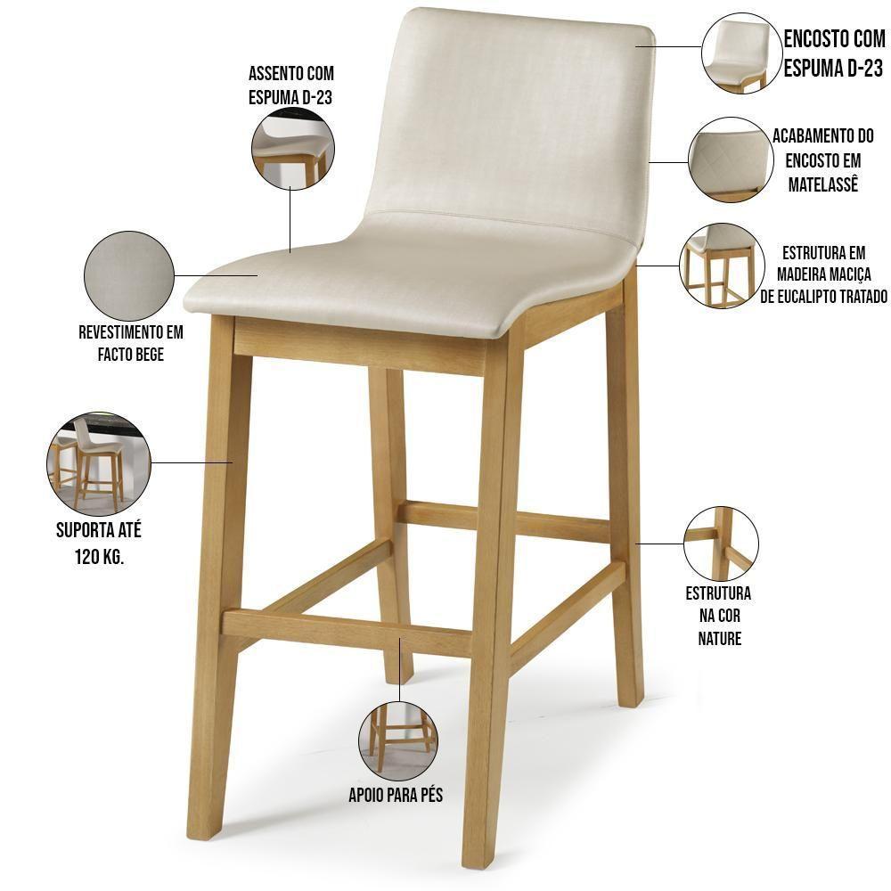 Banqueta Alta Estofada Para Cozinha Sala De Jantar Base Fixa Elis B05 Facto Bege - Lyam Decor - 3