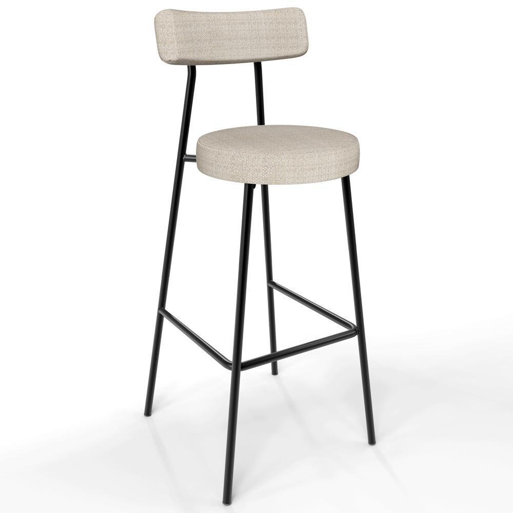 Banqueta Alta Bar Cozinha Sala De Jantar Estrutura Em Aço Milão L02 Linho Palha - Lyam Decor - 1