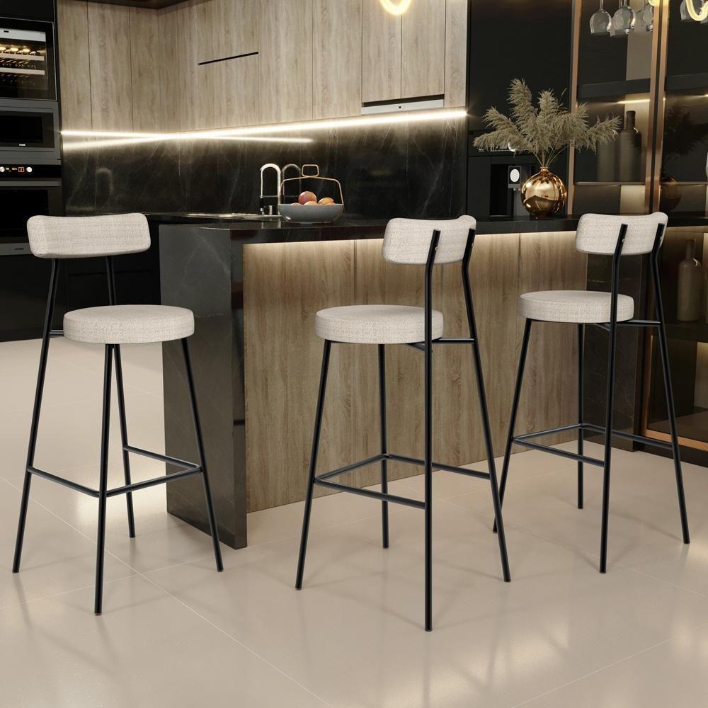 Banqueta Alta Bar Cozinha Sala De Jantar Estrutura Em Aço Milão L02 Linho Palha - Lyam Decor - 2