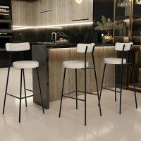 Banqueta Alta Bar Cozinha Sala De Jantar Estrutura Em Aço Milão L02 Linho Palha - Lyam Decor - 2