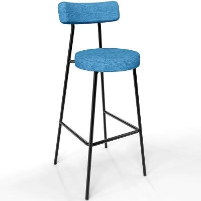 Banqueta Alta Milão L02 Assento em Linho Estrutura em Aço com Encosto Fixo Azul
