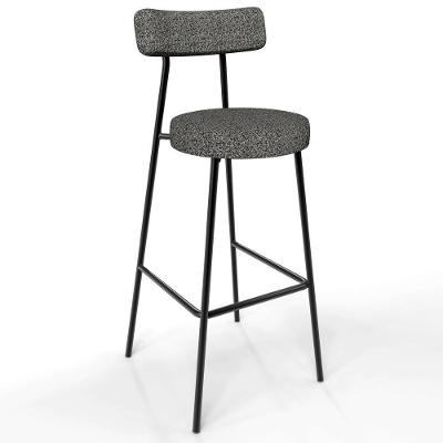 Banqueta Alta Bar Cozinha Sala De Jantar Estrutura Em Aço Milão L02 Linho Mescla Chumbo - Lyam Decor