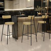 Banqueta Alta Bar Cozinha Sala De Jantar Estrutura Em Aço Milão L02 Couríssimo Fendi - Lyam Decor - 2