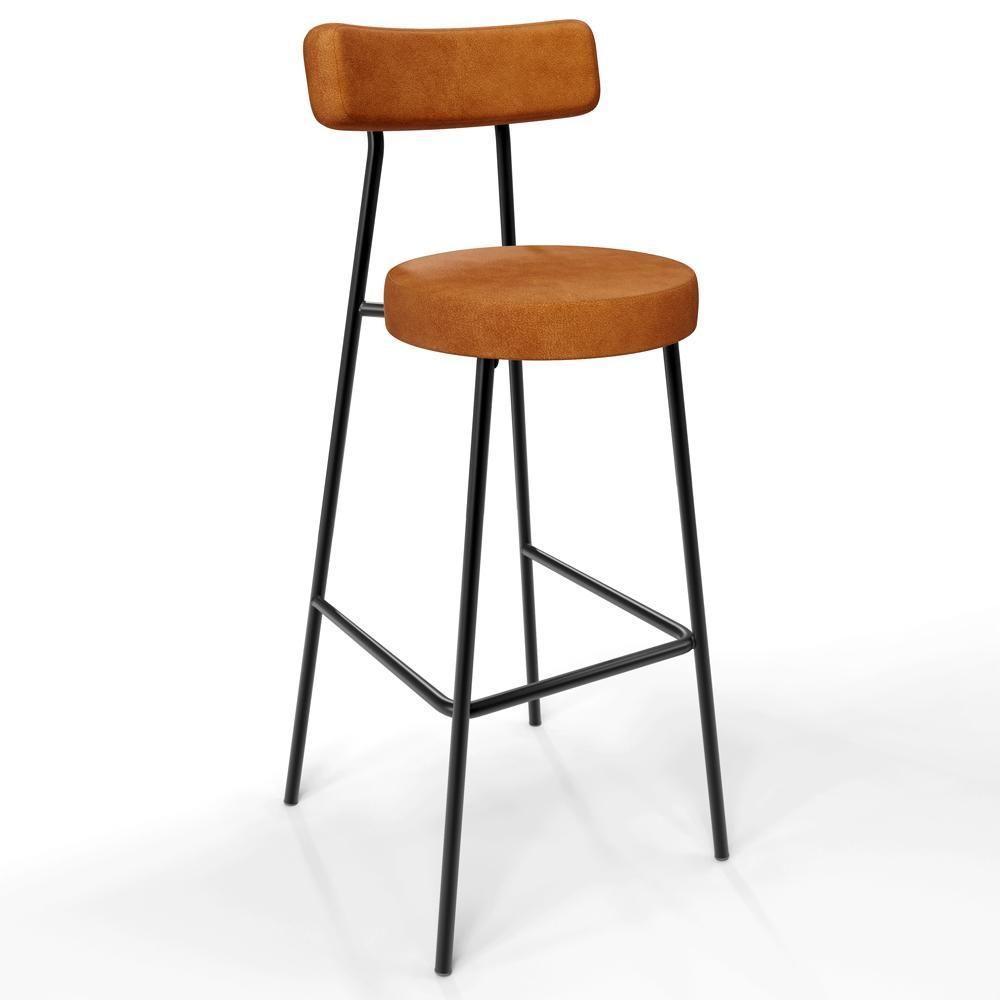 Banqueta Alta Bar Cozinha Sala De Jantar Estrutura Em Aço Milão L02 Couríssimo Canela - Lyam Decor - 1