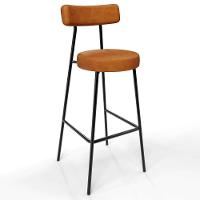 Banqueta Alta Bar Cozinha Sala De Jantar Estrutura Em Aço Milão L02 Couríssimo Canela - Lyam Decor - 1