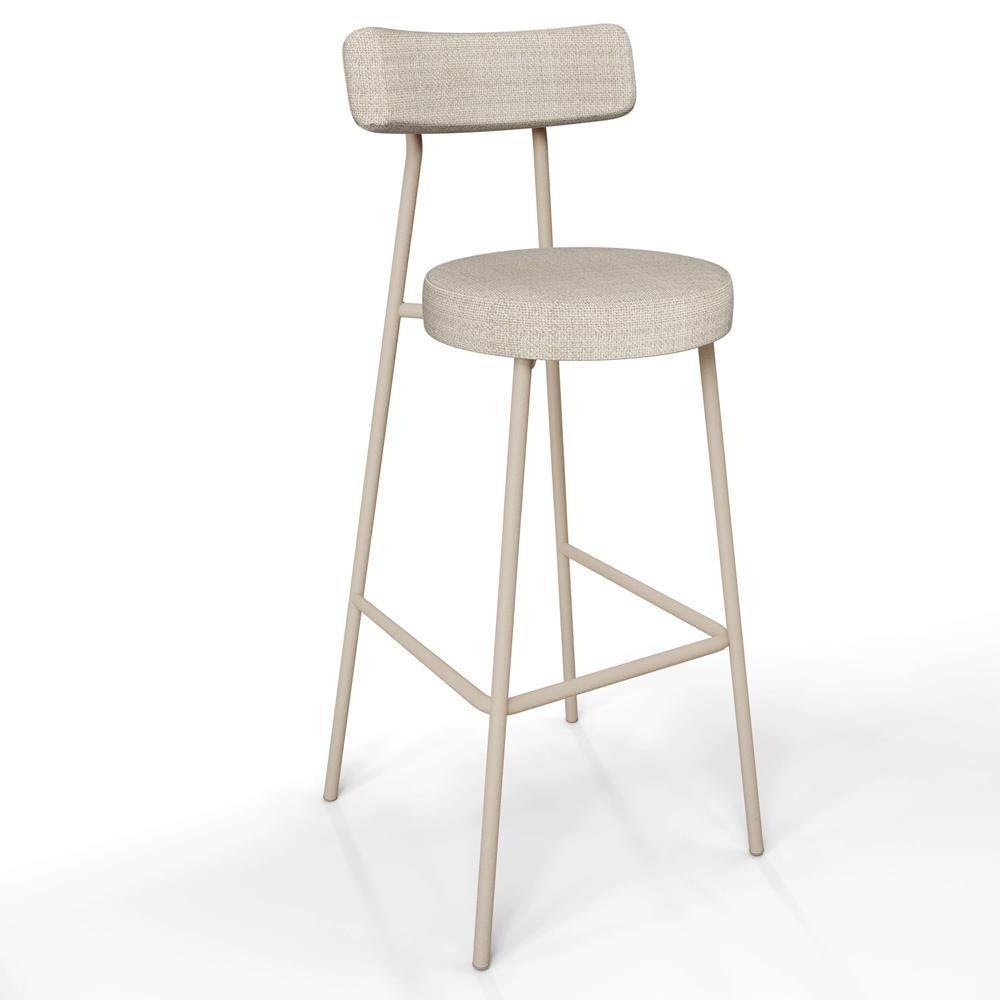 Banqueta Alta Bar Cozinha Sala De Jantar Aço Milão Arena L02 Linho Palha - Lyam Decor - 1