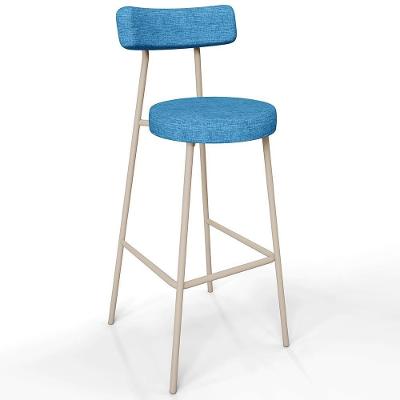 Banqueta Alta Milão Arena L02 Assento em Linho Estrutura em Aço com Encosto Azul