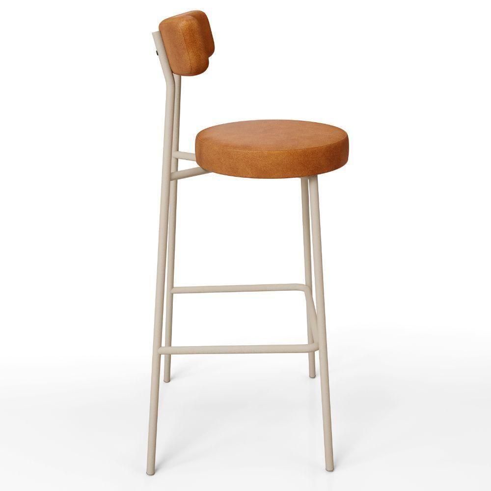 Banqueta Alta Bar Cozinha Sala De Jantar Aço Milão Arena L02 Couríssimo Canela - Lyam Decor - 6