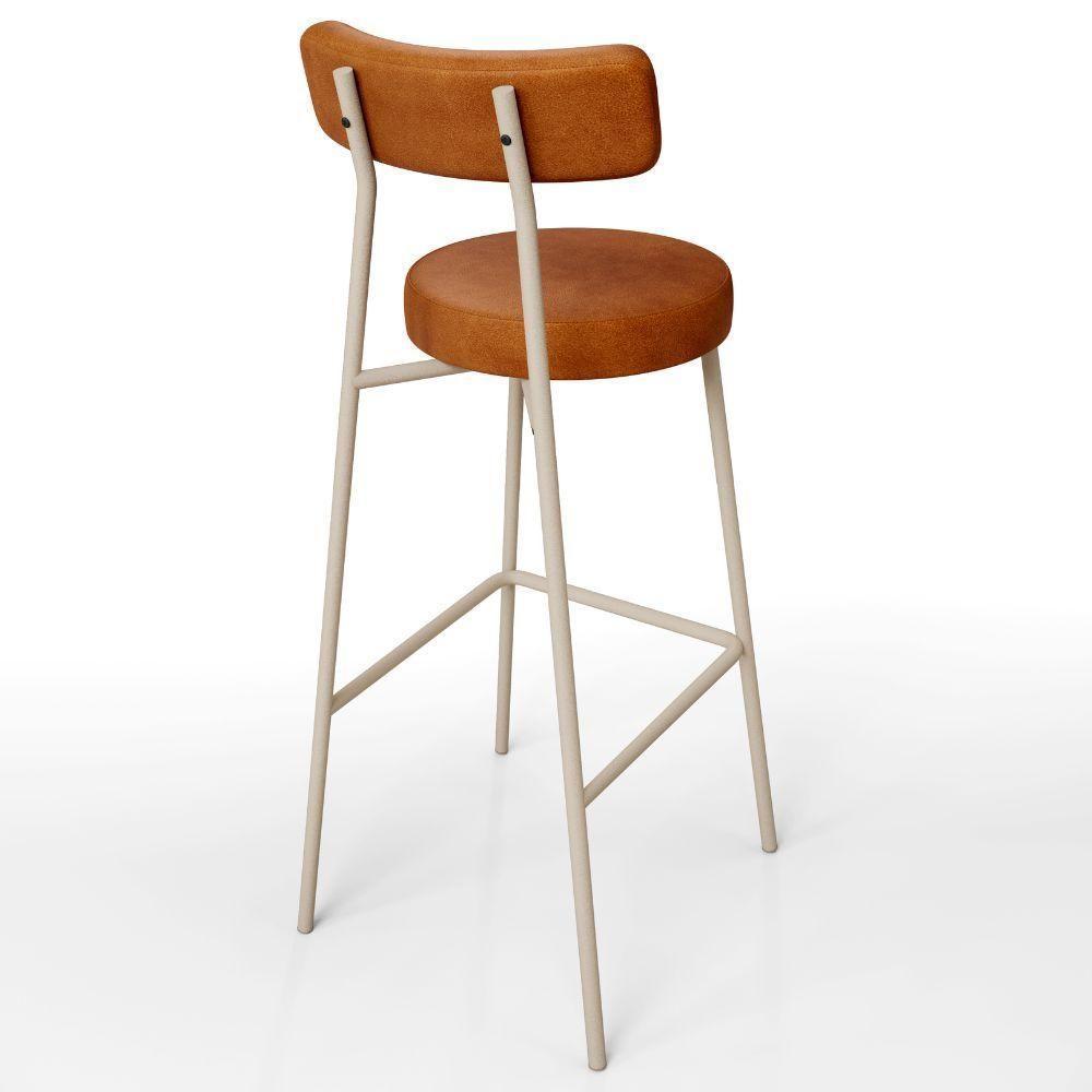 Banqueta Alta Bar Cozinha Sala De Jantar Aço Milão Arena L02 Couríssimo Canela - Lyam Decor - 7