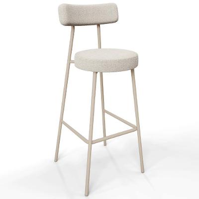 Banqueta Alta Bar Cozinha Sala De Jantar Aço Milão Arena L02 Bouclê Creme - Lyam Decor