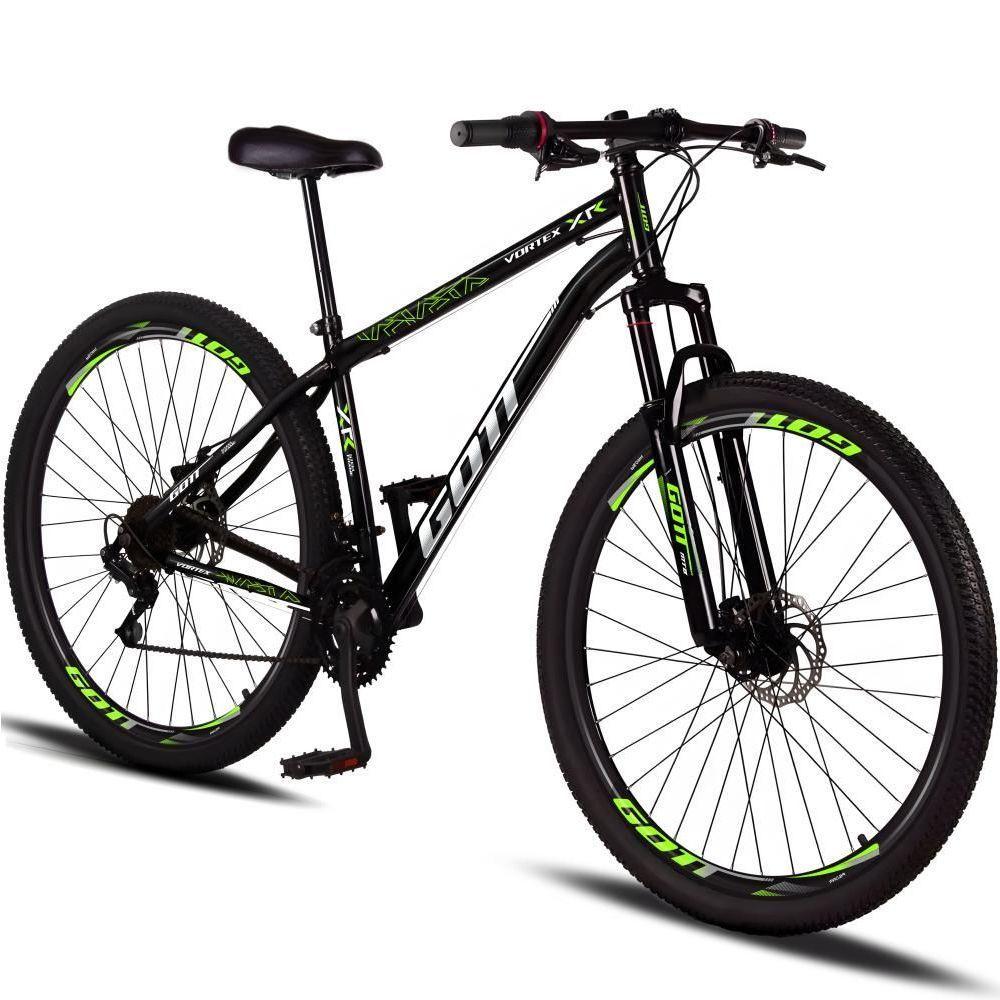 Bicicleta Aro 29 Aço Carbono Gott Vortex 21v Com Suspensão E Freio A Disco - Preto E Verde - 1