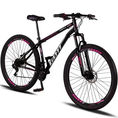 Bicicleta Aro 29 Aço Carbono Gott Vortex 21v Com Suspensão E Freio A Disco - Preto E Rosa
