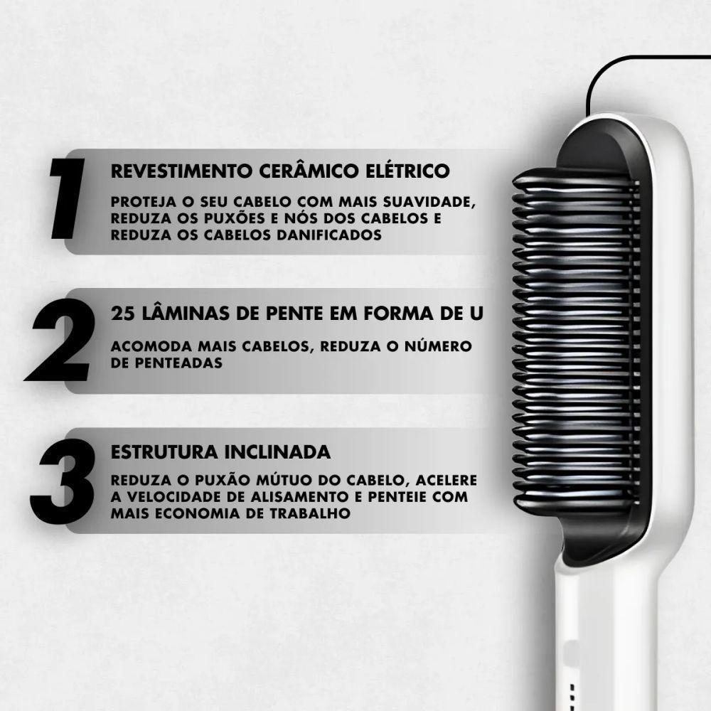 Escova Alisadora E Modeladora 5 Em 1 Bivolt Com Tecnologia De Cerâmica Ptc - Branco - 3