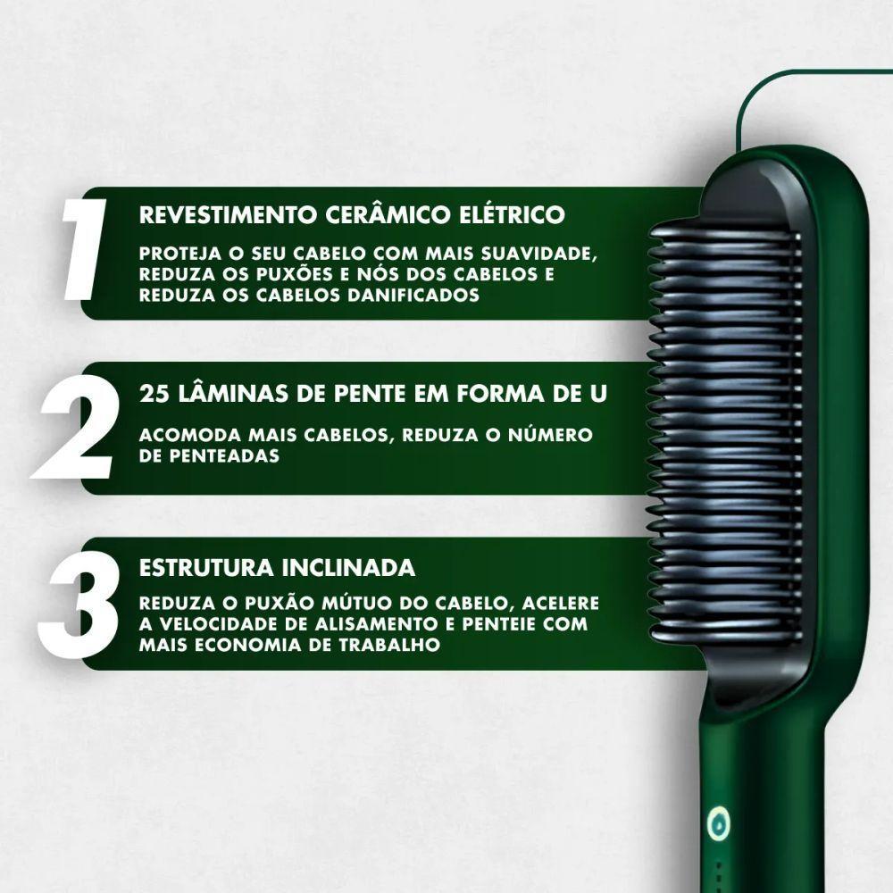 Escova Pente Alisadora Profissional Verde – Tecnologia, Beleza E Praticidade Em Cada Fio - Bivolt - 7