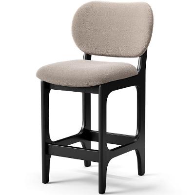 Banqueta Baixa Betta L02 Assento Poliéster Base Fixa com Encosto Altura 65 cm Bege para Cozinha