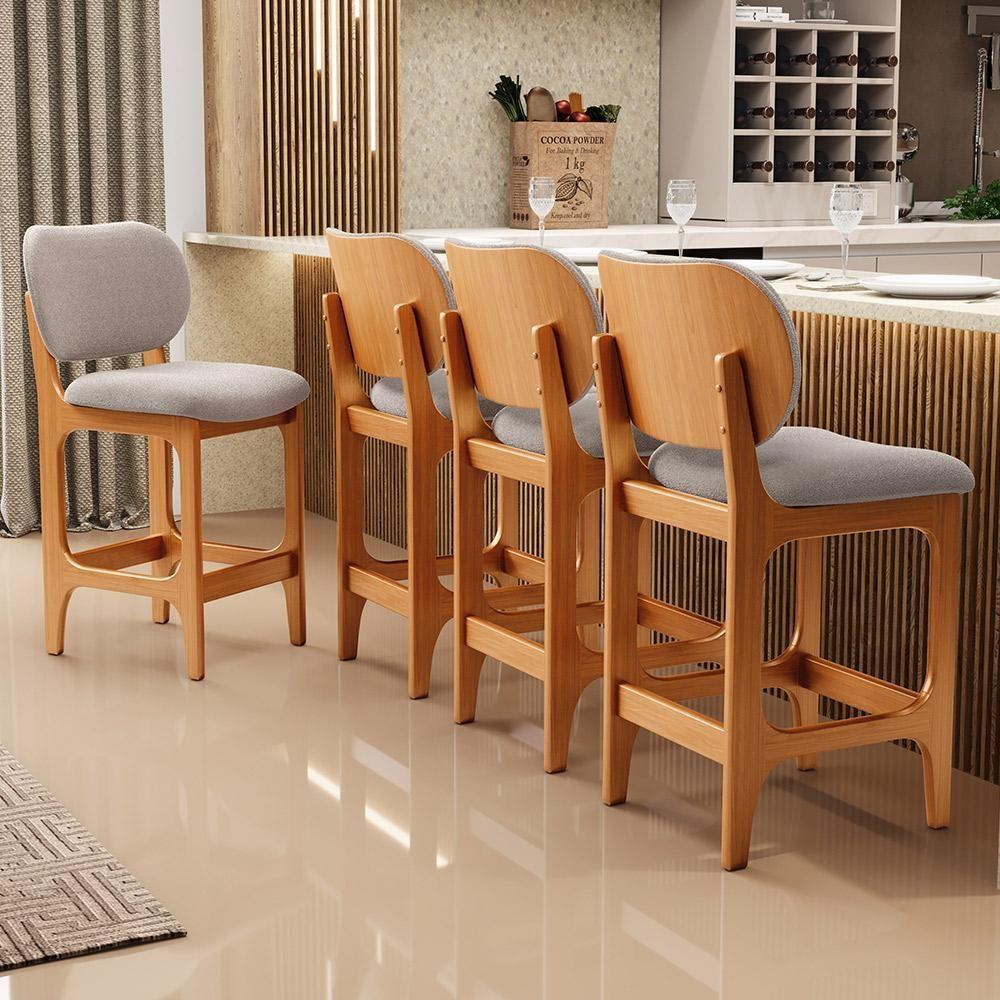 Banqueta Baixa Bar Cozinha E Sala De Jantar Fixa Betta L02 Imbuia Bouclê Bege - Lyam Decor - 2