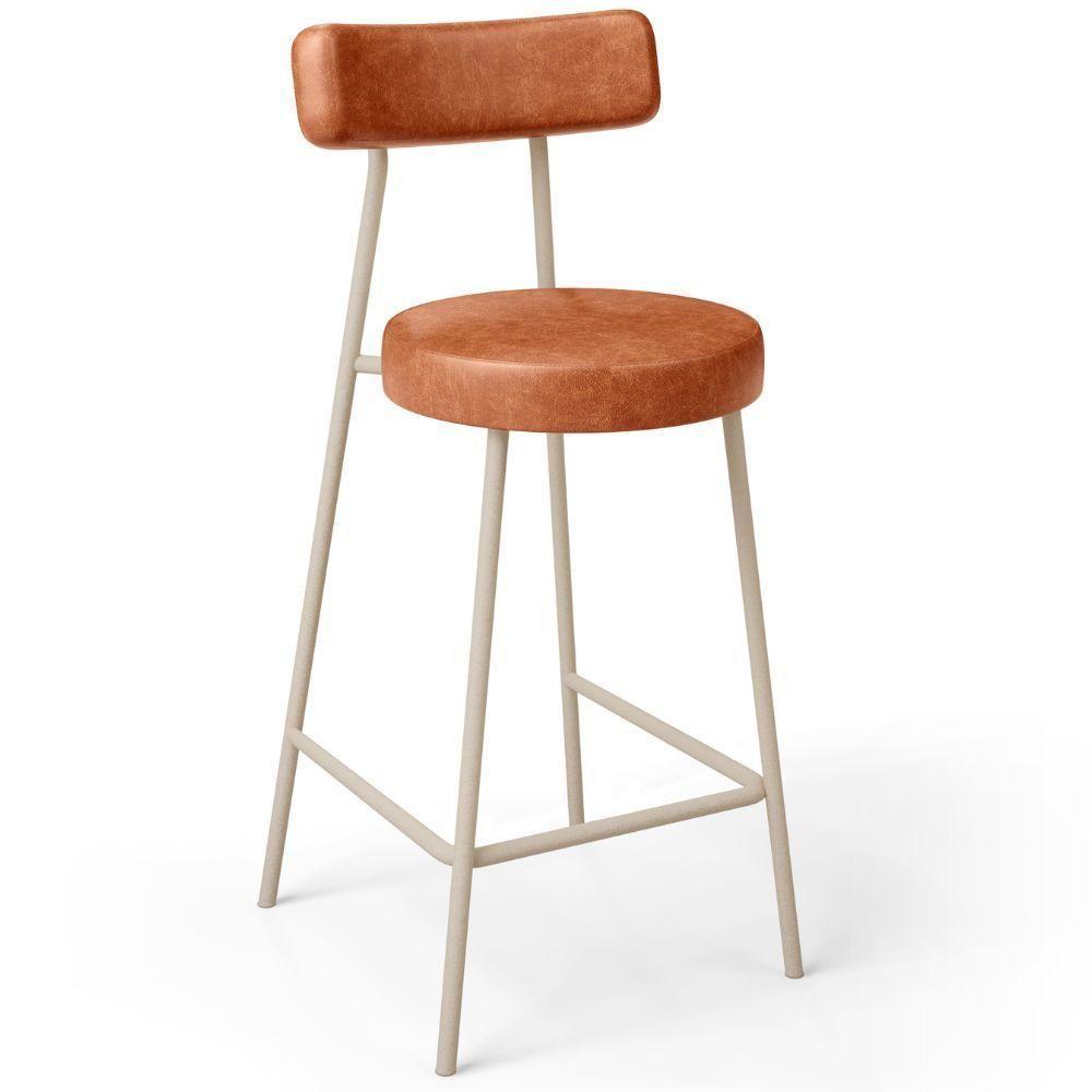 Banqueta Baixa Cozinha Sala Jantar Bancada Milão Arena L02 Couríssimo Camel - Lyam Decor - 1