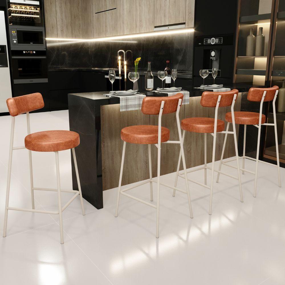Banqueta Baixa Cozinha Sala Jantar Bancada Milão Arena L02 Couríssimo Camel - Lyam Decor - 2