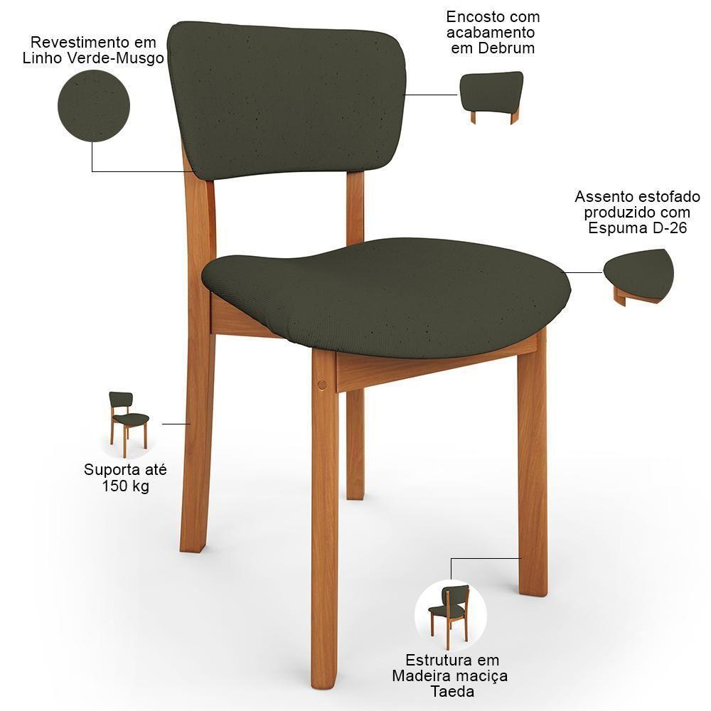 Cadeira Para Sala De Jantar Cozinha Living Estofada Dara L02 Linho Verde Musgo - Lyam Decor - 4